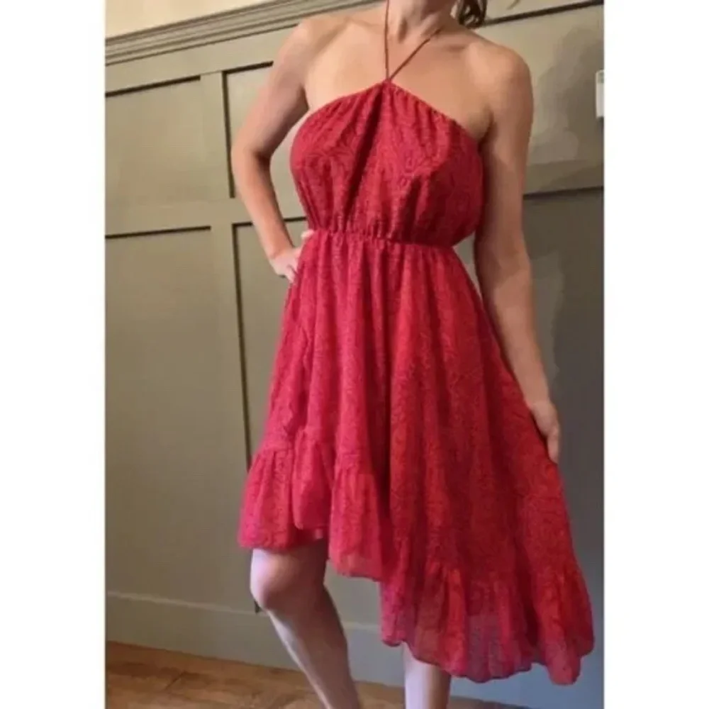 𝅺Free People Chiffon Safari Sun Short Casual Dress in Mango Combo Size Small